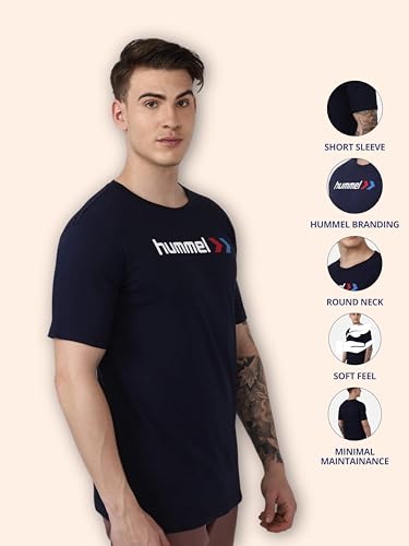Image of hummel Ombi Round Neck Cotton Rich Half Sleeve Solid Regular fit Cottonpoly T-Shirt for Men Comfortable Soft Breathable Fabric Stretchable for Everyday Use Ideal for Casualwear