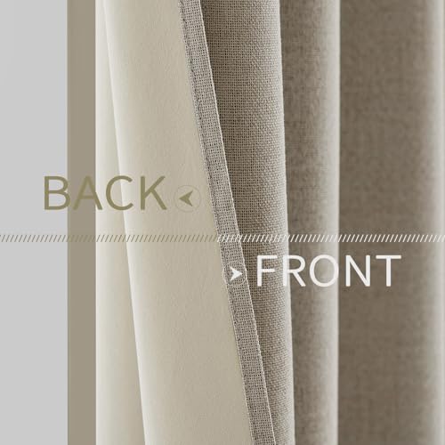 Image of MIULEE 100% Blackout Linen Textured Curtains for Bedroom Solid Thermal Insulated Pebble Taupe Grommet Room Darkening Curtains & Drapes Luxury Decor for Living Room 52 x 90 Inch (2 Panels)