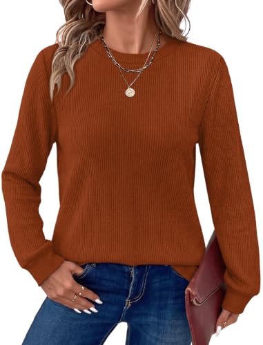 OFEEFAN Plus Size Halloween Shirts Womens Tunic Tops Long Sleeve Fall Sweater Dressy Casual 2026 Caramel 2XL