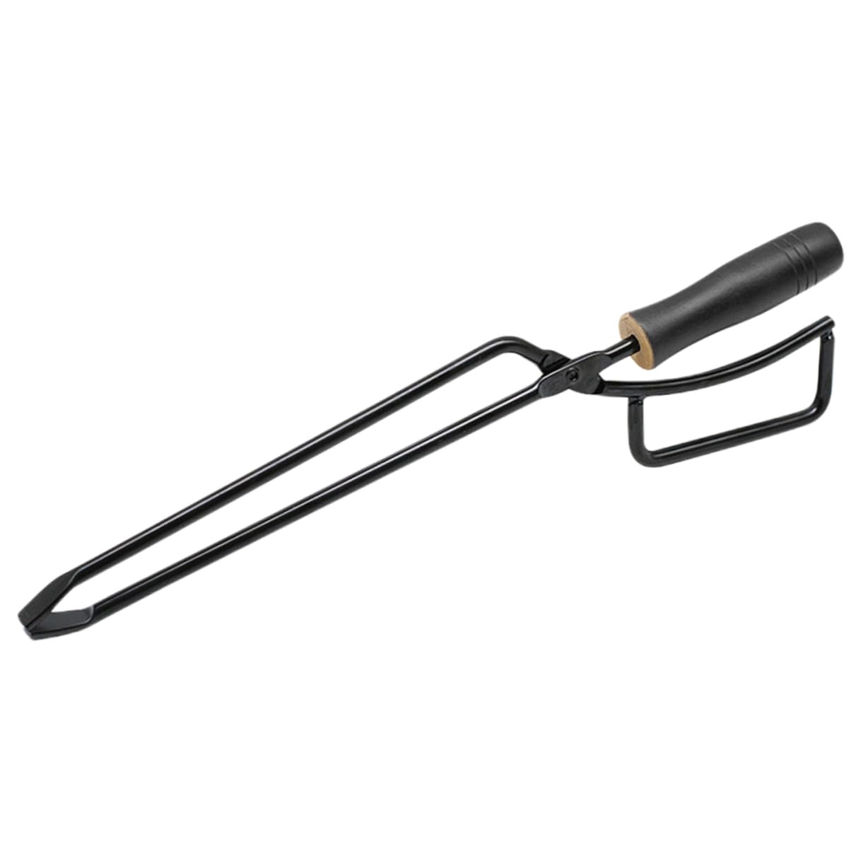 Pinza per Carbone da Esterno in Ferro con Manico in Legno | Nera, Comoda per Spostare Braci, per Attività All'aperto e Cena, Accessori Barbecue