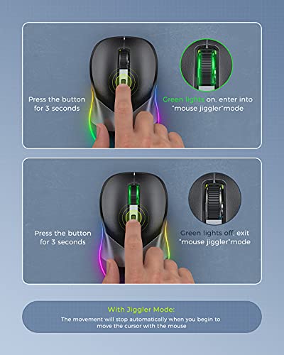 PEIOUS Wireless Mouse, Jiggler Mouse for Laptop - LED Mouse Rechargeable Computer Mice Mouse Mover Undetectable Random Movement with On/Off Button Keeps Computer Awake - Black&Grey - Image 5