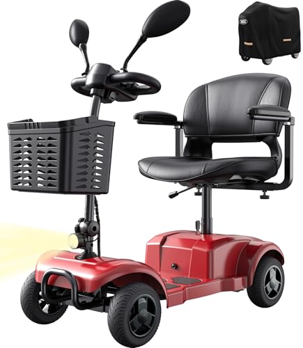 VOCIC Elektromobil Senioren 4 Räder Faltbar D42,20KM Reichweite Seniorenmobile Klappbar mit Pannensichere Reifen für All Gelände,250W Roller Mobilität mit Abdeckplane bis 136KG,5 Jahre Support, Rot