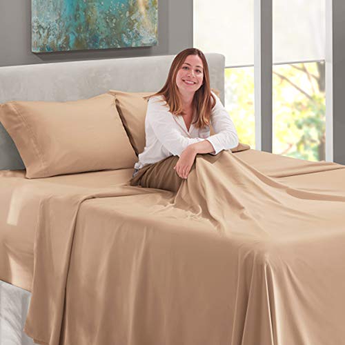 Image of Nestl Queen Bed Sheet Set - Taupe - 4-Piece Extra Deep Pocket | Instantly Soft, Night-One Ready (No Wash Required). Fits Extra Deep Pockets up to 24 Inches, 360-Degree Elastic Grip