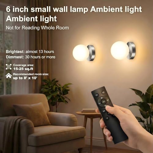 Image of Battery Operated Wall Sconce, Dimmable Wireless Brushed Nickel Wall Lamp with 5200mAh Rechargeable Battery, Portables Cordless Wall Light Fixtures for Painting Living Room Bedroom Hallway