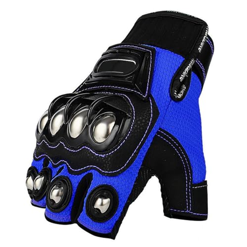 Half Finger Sports Outdoor Tactical Gloves, Stainless Steel Finger Guard Protector for Motorcycle Fight Boxing Combat (Blue,XX-Large)