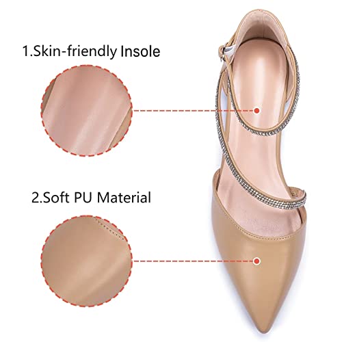 Frank Mully Flapointed Women's Flats Shoes D'orsay Pointed Toe Shoes With Ankle Straps Fashion Casual Dress Shoes For Women Wedding Party Shoes With Rhinestone Nude, 7.5 #TOP2