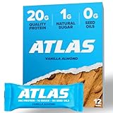 Atlas Bar - Keto/Low Carb Friendly Protein Bar, Vanilla Almond, 2.01 Ounce (10-Pack) — Grass Fed Whey, Low Sugar, Clean Ingredients, All Natural, Gluten Free, Soy Free, and GMO Free