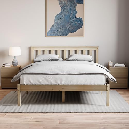 Vida Designs Milan Double Bed, 4ft6, Bed Frame, Solid Pine Wood, Headboard, Low Foot End, Bedroom Furniture, Pine