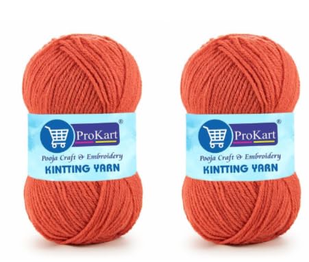 Image of ProKart Premium Woolen 4 ply Hand Knitting Wool Yarn | Fine Weight Knitted and Crocheted Soft Yarn for Sweater, Scarf, Hat, Baby Clothes, Baby Sports, Purse, Gift Bags & DIY Craft Accessories Projects (1 Ball /100 Gram Each) (Carrot, 100gms x 2 Pack)