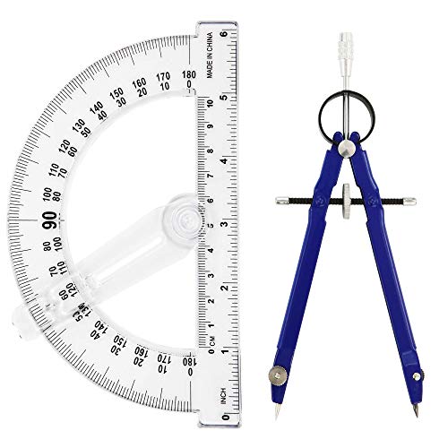 PenVinoo Geometry School Set,with Quality Compass, Protractor,Drawing Compass Math Geometry Tools (Blue)