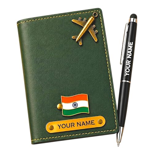 Image of Customised Passport Cover & Engraved Pen Set | Personalised Name Travel Holder for Men Women Kids, Charm, Corporate Gift