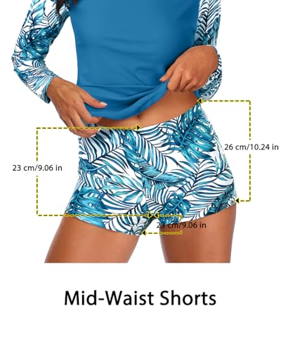 Image of Daci Women Two Piece Rash Guard Long Sleeve Swimsuits with Short UPF 50+ | UPF 50+,High Waisted Short,Long Sleeve,High Neck,Built-in Brief,Quick Dry