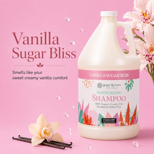 Image of Ginger Lily Farms Botanicals Shampoo, 128oz /4pk, Vanilla Sugar Bliss | 100% Vegan & Cruelty-Free | Moisturizing Shampoo for All Hair Types | Refill Size