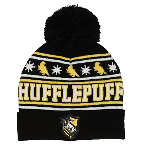 Harry Potter Wizarding World Gryffindor, Slytherin, Ravenclaw, Hufflepuff House Knit Scarf & Cuff Beanie Set, One Size (HUFFLEPUFF)2