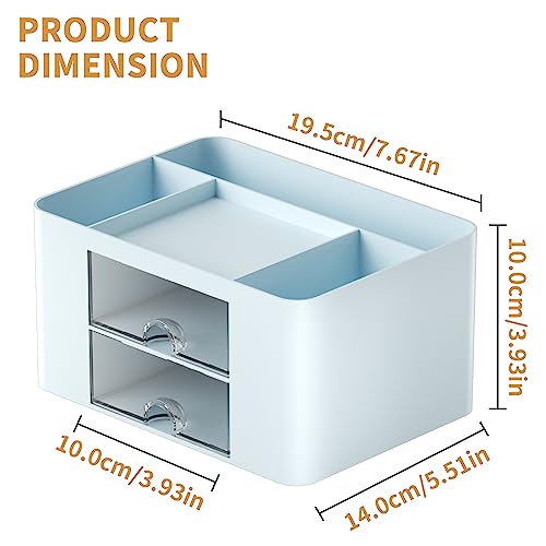 Image of Marbrasse Multi-Functional Desk Organizer with 5 Compartments + Drawer for Office Art Supplies (Blue)