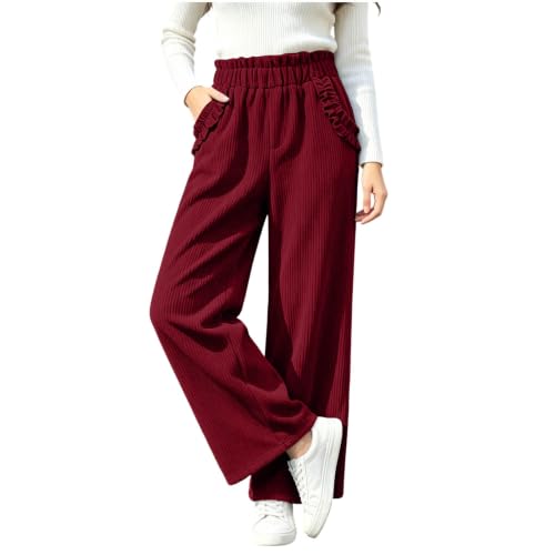Women Ruffled High‑Waist Corduroy Straight‑Leg Pants Loose Casual Trousers - image 5