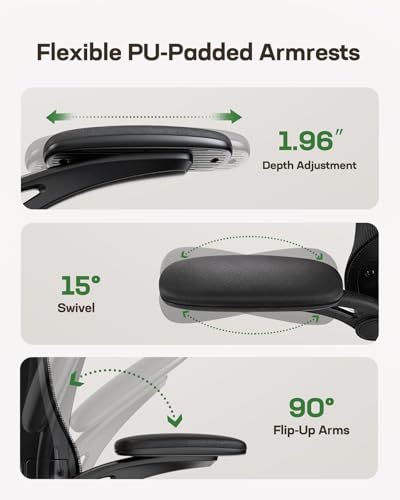 Marsail Ergonomic Office Chair: Office Desk Chair with High Back Mesh and Adjustable Lumbar Support Rolling Work Swivel Task Chairs with Wheel 3D Armrests and Headrest - Image 6