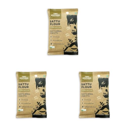 Image of Two Brothers Organic Farms Sattu Atta (500g) | Made Using Bengal Gram | Natural & Gluten Free Chana Sattu | High Protein Bengal Gram Flour | Sattu Drink Powder | Gram Powder (Pack of 3)