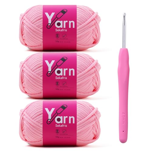 Image of Crochet Yarn 150g /163.5yds Cotton - Chunky Yarn for Crocheting - Cotton-Nylon Blend (Pink)