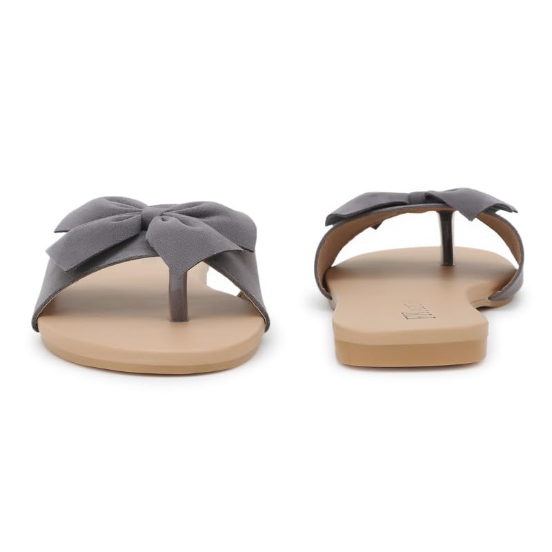 Image of Women's Bow Toe Ring Flats - Stylish & Comfortable Slipers||FK 01 GREY B147 39