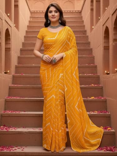 Image of AKHILAM Women's Georgette Solid Ready To Wear one Minute Saree With Unstitched Blouse Piece