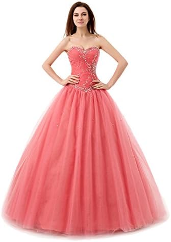 Engerla Women's Ball Gown Quinceanera Dresses Prom Wedding Party Gown Coral US4