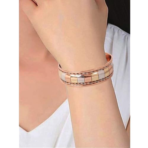 Image of Touchstone copper bracelets | gift for men women |adjustable 100% pure solid real magnetic jewelry | handmade bracelet set combo | rope braided tibetan bangles.