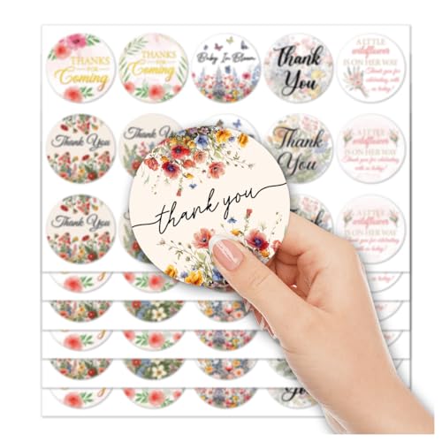 Pack 90 Pcs Little Wild Flower Baby Shower Stickers for Party Favors Kids Girls Toddlers Thank You Labels Birthday Supplies Cute Aesthetic Sticker Round Waterproof Vinyl Decals