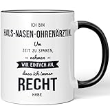 JUNIWORDS Tasse, Ich bin Hals-Nasen-Ohrenärztin. Um Zeit zu sparen, nehmen wir einfach an, dass ich immer recht habe, Schwarz (6313963)