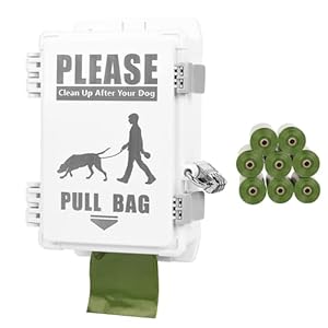 Dog Poop Bag Dispenser, Waterproof Outdoor Dog Bag Dispenser Holds Up to 8 Rolls of Waste bags, Outdoor Wall, Stake, Pole, Fence Mounted (dispenser+8rolls+lock)