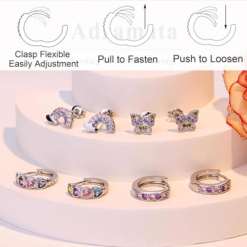 Adramata Hypoallergenic Earrings For Girls Women 925 Sterling Silver Earrings Small Huggie Hoop Earrings Tiny Cute Cz Butterfly Star Silver Stud Kids Earrings For Sensitive Ear Heart Hoops Over 3 Years Old thumb #5