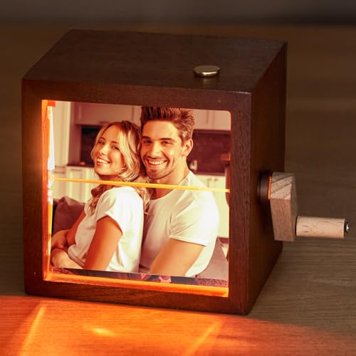 Personalisierte Foto Flipbook Rahmen Foto Flipbook Box mit Licht Handkurbel Fotoalbum Flipbook mit Musik Personalisierte Valentinstag Fotogeschenke f&uuml;r Ihn Sie M&auml;nner Frauen (Paar)
