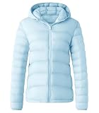 wantdo Women's Packable Travel Jacket Lightweight Down Coat With Hood (Blue,Large)