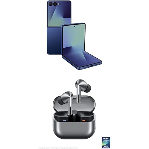 Samsung Galaxy Z Flip7 256GB Unlocked AI Smartphone, Blue Shadow w/Galaxy Buds 3 Pro AI True Wireless Bluetooth Earbuds, Silver