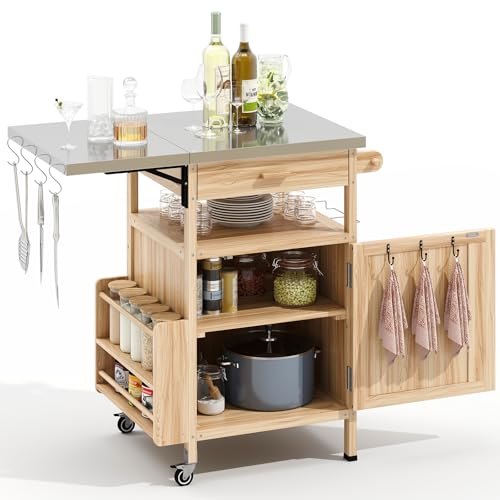 Zevemomo Outdoor Grill Cart Drop Leaf, Stainless Steel