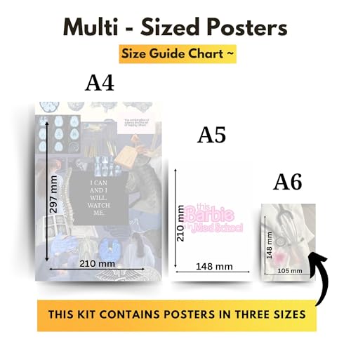 Image of Yellow Town India Med School Motivation Poster Kit for Girls | MultiSized Wall Collage Kit for Female Medical Students (4 A4, 8 A5, 9A6) | Study & Exam Motivation Decor | 300 GSM Thick Prints + Free Adhesive