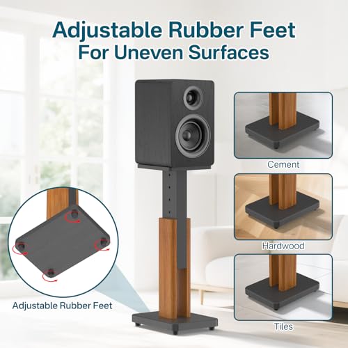 Height Adjustable Speaker Stands Pair with Most Satellite, Studio, Bookshelf Speakers - Wood Grain Floor Speaker Stands for Klipsch, Edifier, JBL Bookshelf Speaker Stands Holds 50Lbs with Cable Clips by Rimous - Image 6