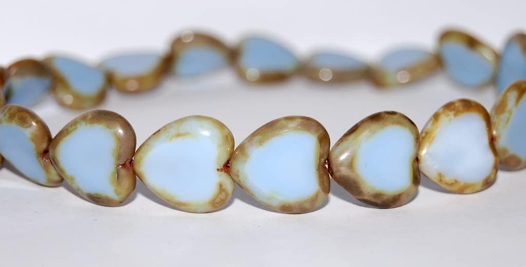 25 pcs Table Cut Heart Beads, Light Blue 43400 (33000 43400), Glass, Czech Republic, Size 16 x 15 mm (0.63 x 0.59 in)
