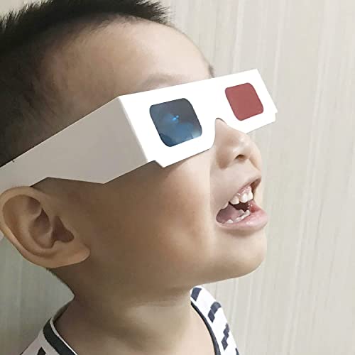 Lymgs 10 Pairs 3D Paper Glasses, Red And Cyan Lens In White Frame Anaglyph Cardboard For Movies - Folded In Protective Sleeve #TOP3