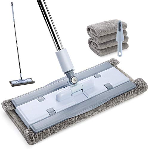 Microfiber Floor Mop for Floor Cleaning, Hardwood Floor Mop with 2 Washable Pads floor mop with 1 Scraper, Flat Mop for Hardwood Laminate Wood Ceramic Tiles Floor Cleaning( Blue and white)