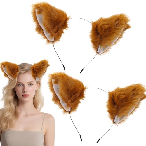 SSKHE 2PCS Fox Costume Headband With Fox Ears Fox Ears headband set Faux Fur Fox Cat Ears Headband Hair Hoop Hairband Fox Animal Ears Fox Cosplay Halloween Accessories for Fancy Dress Up Fox Cosplay