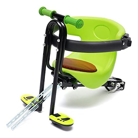 MONIPA Portable Child Bicycle Seat, Soft Saddle Chair w/Foot Pedal, Front Mounted Baby Kids Safety Seat Carrier Adjusting Belt Buckle Easy Installation (Green) Cover