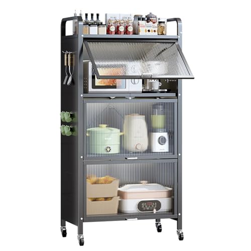 Meuble de cuisine autoportant à 4 niveaux avec support micro-ondes et étagère de rangement