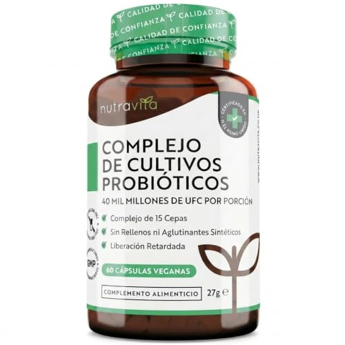 Nutravita Probióticos 40 Mil Millones UFC - Probiótico con 15 Cepas Bacterianas - 60 cápsulas veganas - Probioticos Intestinales con lactobacilos y bífidobacterias - Hecho en el Reino Unido