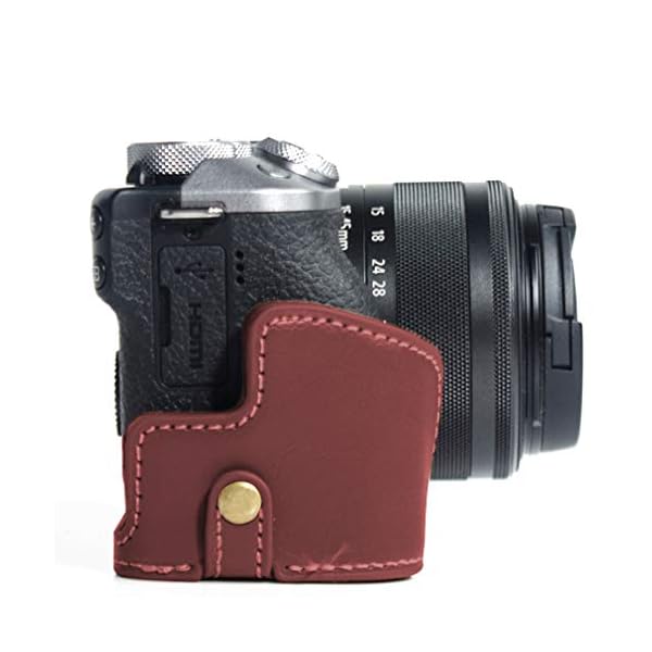 NO1ACCESSORY PU-Leder-Kameratasche Hälfte Cover Tasche Gehäuse Kompatibel mit Canon EOS M6 Mark II Dunkelbraun – Bild 6