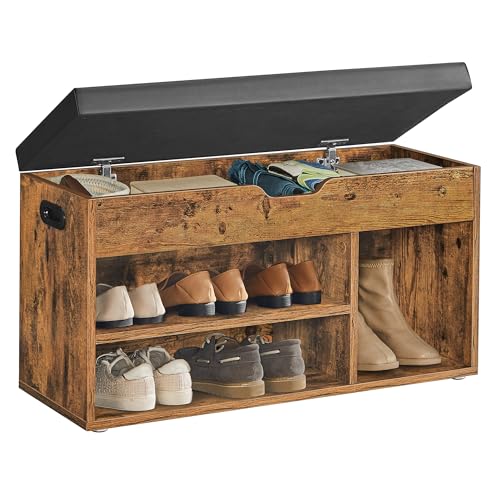 VASAGLE CUSTOS Collection - Storage Bench with Cushion, Shoe Bench, Padded Seat, Hidden Storage, Entryway, Hold up to 300 lb, 11.8 x 31.5 x 17.3 Inches, Rustic Brown and Ink Black ULHS30BX 3