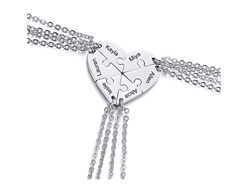 MEALGUET Personalized Stainless Steel Initial Name Heart Puzzle Necklaces Friendship 6 Pieces Matching Split Heart BFF Necklace for 6 Best Friend,Silver MEALGUET Personalized Stainless Steel Initial Name Heart Puzzle Necklaces Friendship 6 Pieces Matching Split Heart BFF Necklace for 6 Best Friend,Silver