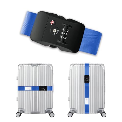 Veki Luggage Straps with TSA Approved Lock, Luggage Strap Belt for Suitcase 20 to 32 Inch, Adjustable Suitcase Strap with Baggage Label, Personalised Packing Straps Travel Accessories (Blue)