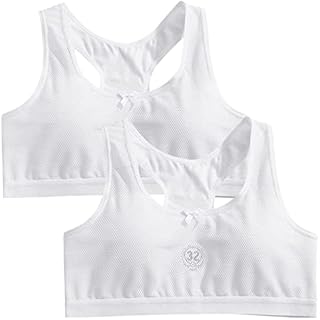 Spacexpando Girls Cotton Bralettes, 2 Pack Padded Sports Bra, Breathable Training Crop Top Underwear for 10-15 Year Teenager (White)