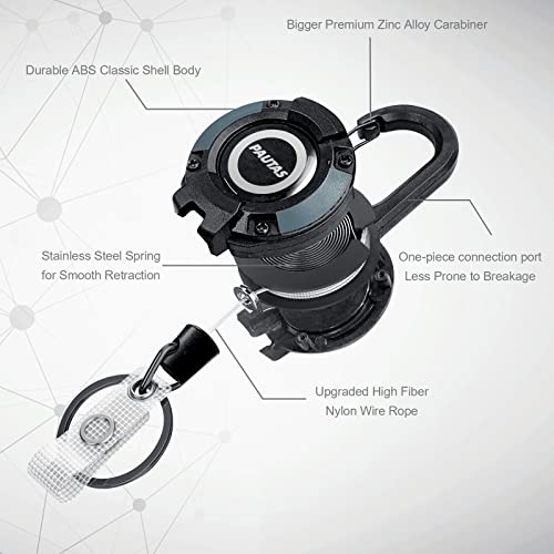 Retractable Badge Holders, 2-Pack Badge Reels Retractable, Heavy Duty Badge Clip With Carabiner Key Chain, Id Badge Reel With 26.5 Inches High-Density Fiber Cord, 2.0 Oz #TOP2